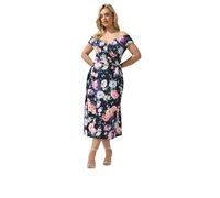 Yours London Curve Navy Blue Bardot Floral Skater Dress - Women's - Plus Size Curve