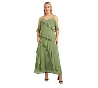 Yours London Curve Olive Green Ruffle Cold Shoulder Dress - Women's - Plus Size Curve