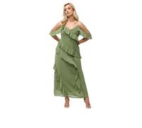 Yours London Curve Olive Green Ruffle Cold Shoulder Dress - Women's - Plus Size Curve