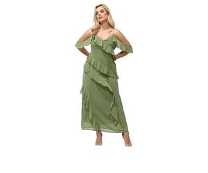 Yours London Curve Olive Green Ruffle Cold Shoulder Dress - Women's - Plus Size Curve