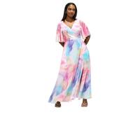 Yours London Curve Pink & Blue Blurred Abstract Wrap Dress - Women's - Plus Size Curve