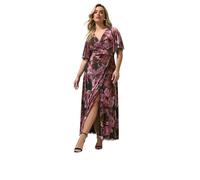 Yours Women's Floral Abstract Mesh Dress in Burgundy | Size: 16