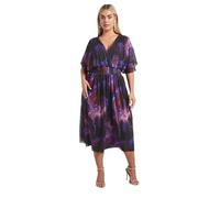 Yours London Curve Purple Abstract Metallic Print Midi Dress - Women's - Plus Size Curve