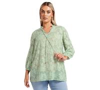 Yours London Curve Sage Green Floral Burnout Tie Neck Blouse - Women's - Plus Size Curve