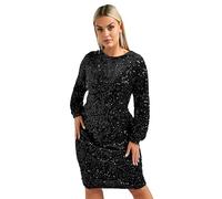 Yours London Curve Velvet Long Sleeve Sequin Dress - Women's - Plus Size Curve Black