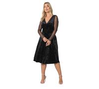 Yours London Curve Velvet Mesh Sleeve Skater Dress - Women's - Plus Size Curve Black