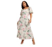 Yours London Curve White Floral Print Linen Look Maxi Dress - Women's - Plus Size Curve