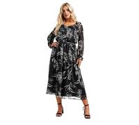 Yours London Curve & White Floral Print Metallic Maxi Dress with Belt - Women's - Plus Size Curve