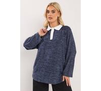 Yours Curve Blue Rugby Collar Soft Touch Top - Women's - Plus Size Curve