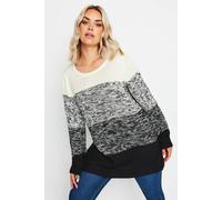 Yours Curve Colourblock Stripe Knitted Jumper - Women's - Plus Size Curve Grey