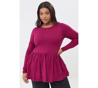 Yours Curve Long Sleeve Peplum Top - Women's - Plus Size Curve Pink