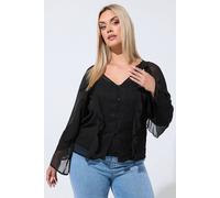 Yours Long Sleeve Ruffle Blouse In Black Black