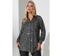 Yours Long Sleeve Sequin Shirt In Silver Silver 20