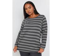 Yours Curve Stripe Long Sleeve T-Shirt - Women's - Plus Size Curve Grey