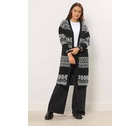 Yours Curve Longline Fairisle Cable Knit Cardigan - Women's - Plus Size Curve Black