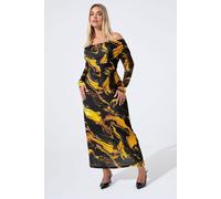 Yours Limited Collection Curve Marble Mesh Bardot Midi Dress - Women's - Plus Size Curve Black