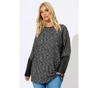 Yours Marl Faux Leather Sleeve Top In Grey Grey 30-32