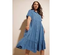 Yours Maxi Chambray Shirt Dress In Blue Blue 30-32