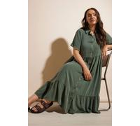 Yours Curve Green Tiered Maxi Chambray Shirt Dress - Women's - Plus Size Curve