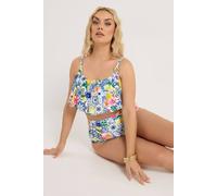 Yours Curve Blue Mediterranean Tile Frill Bikini Top - Women's - Plus Size Curve