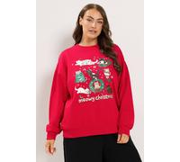 Yours Women's 'Meowy Christmas' Glitter Cats Sweatshirt in Red | Size: 14/16