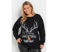Yours 'merry Christmas' Reindeer Sweatshirt In Black Black 22-24