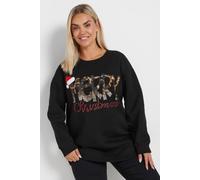 Yours 'merry Christmas' Sequin Embellished Sweatshirt In Black Black 26-28