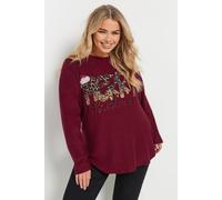 Yours Curve Burgundy 'Merry Christmas' Sequin Embellished Sweatshirt - Women's - Plus Size Curve