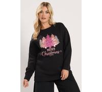 Yours Women's 'Merry Christmas' Sequin Tree Novelty Sweatshirt in Black | Size: 20