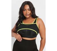 Yours Mesh Contrast Trim Non Padded Sports Bra In Black Black