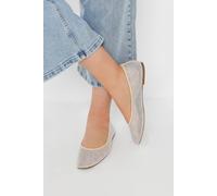 Yours - Mesh Diamante Embellished Ballerina Pumps in Wide E Fit - Women's Nude