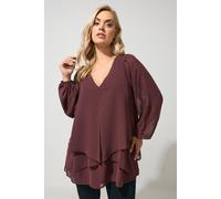 Yours Women's Mesh Layered V-Neck Blouse in Burgundy | Size: 16