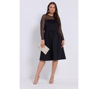 Yours Mesh Skater Midi Dress In Black Black 16