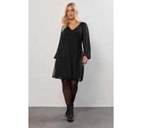 Yours Mesh Sleeve Mini Dress In Black Black 20