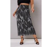 Yours Curve Leopard Print Mesh Tube Skirt - Women's - Plus Size Curve Grey