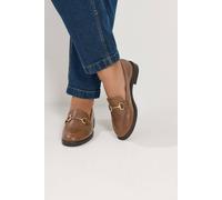 Yours - Leather Metal Trim Loafers in Wide E Fit - Women's Brown