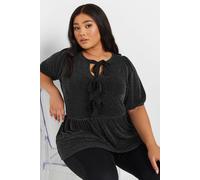 Metallic Bow Front Peplum Top Yours Black 20