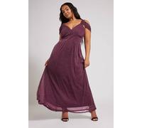 Yours London Curve Metallic Cold Shoulder Maxi Mesh Dress - Women's - Plus Size Curve Purple