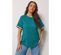 Yours Curve Blue Metallic Crochet Trim T-Shirt - Women's - Plus Size Curve