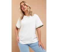 Yours Curve Metallic Crochet Trim T-Shirt - Women's - Plus Size Curve White