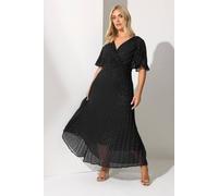 Yours Metallic Dobby Pleated Wrap Dress In Black Black 22