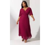 Yours Metallic Dobby Pleated Wrap Dress In Red Red 24