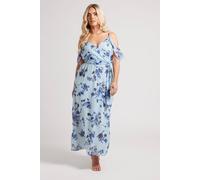 Yours Women's Metallic Floral Wrap Midaxi Dress in Blue | Size: 24 Yours Blue 24