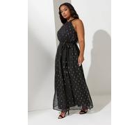 Yours London Curve Metallic Spot Print Halterneck Maxi Dress - Women's - Plus Size Curve Black
