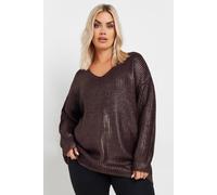 Yours Metallic Knitted Jumper In Burgundy Burgundy 18-20