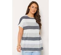 Yours Curve Metallic Stripe T-Shirt - Women's - Plus Size Curve Grey