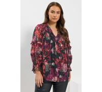 Yours Curve & Pink Floral Metallic Tie Neck Blouse - Women's - Plus Size Curve