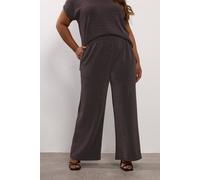 Yours Women's Metallic Wide Leg Trousers in Black | Size: 30-32 Yours Black 30-32