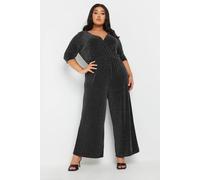 Metallic Wrap Jumpsuit Yours Black 30-32