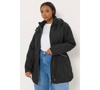 Yours Midi Quilted Coat In Black Black 14